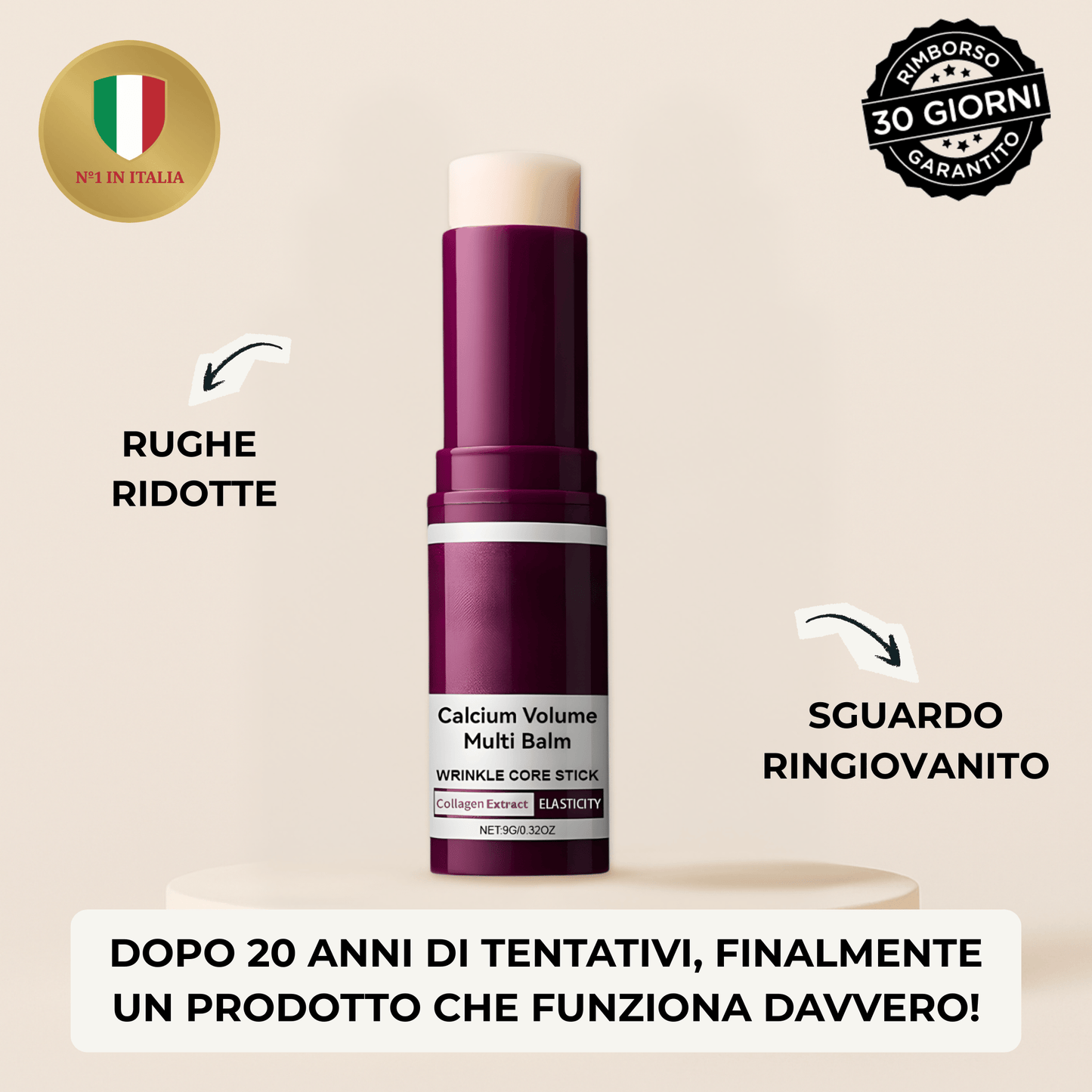 Stick Antirughe al Calcio – Ringiovanisce e Rassoda il Viso | Formula al Calcio + Collagene con Complesso Ribornic Brevettato