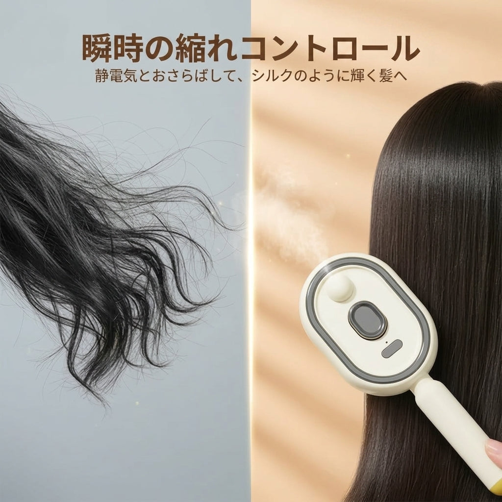 ✨ 電動スプレーコーム – ナノミスト、静電気防止、頭皮マッサージ