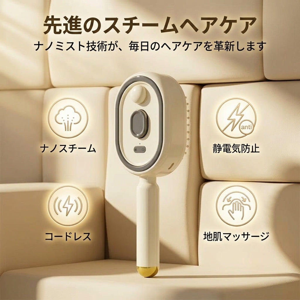 ✨ 電動スプレーコーム – ナノミスト、静電気防止、頭皮マッサージ
